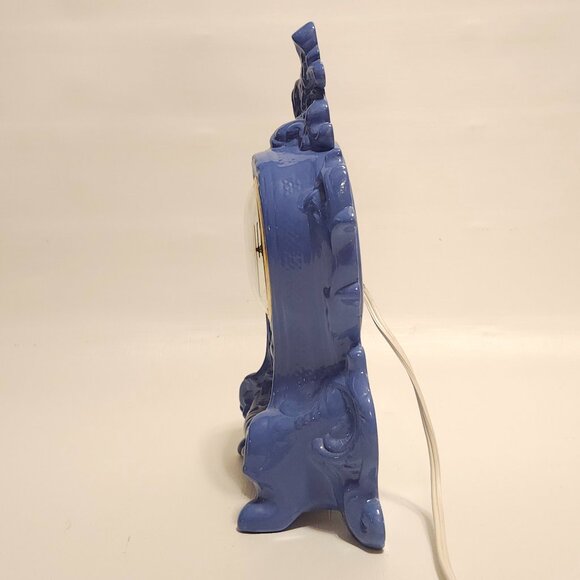 Vintage Blue Lanshire Mantle Clock Holland Mold Ornate Antique Porcelain Works - Picture 3 of 13